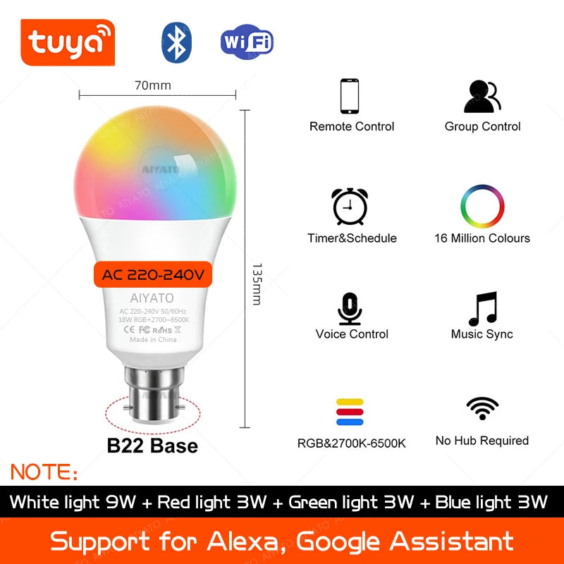 Lamps Led RGB Smart Light 220V Alexa Google Assisatnt Voice Control