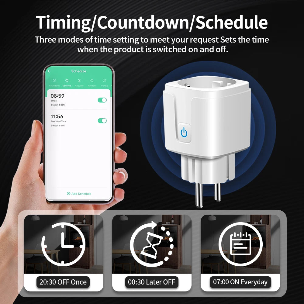 Plug wifi Smart Socket 16/20A Power (Voice Control Works With Alexa Google Home)