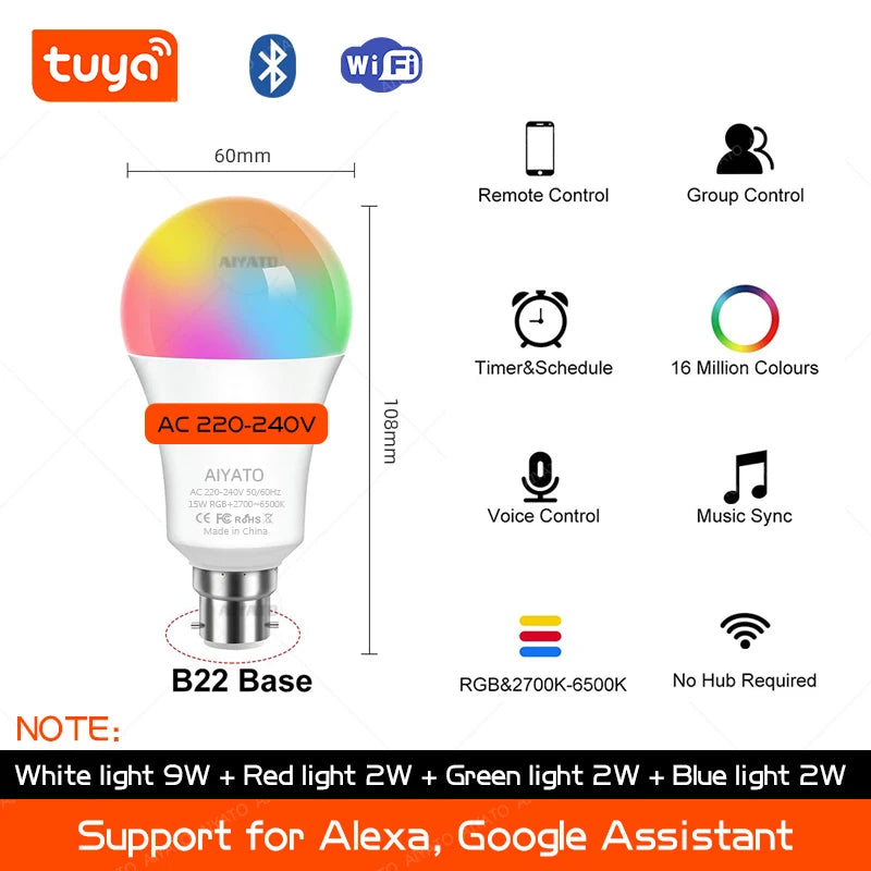 Lamps Led RGB Smart Light 220V Alexa Google Assisatnt Voice Control