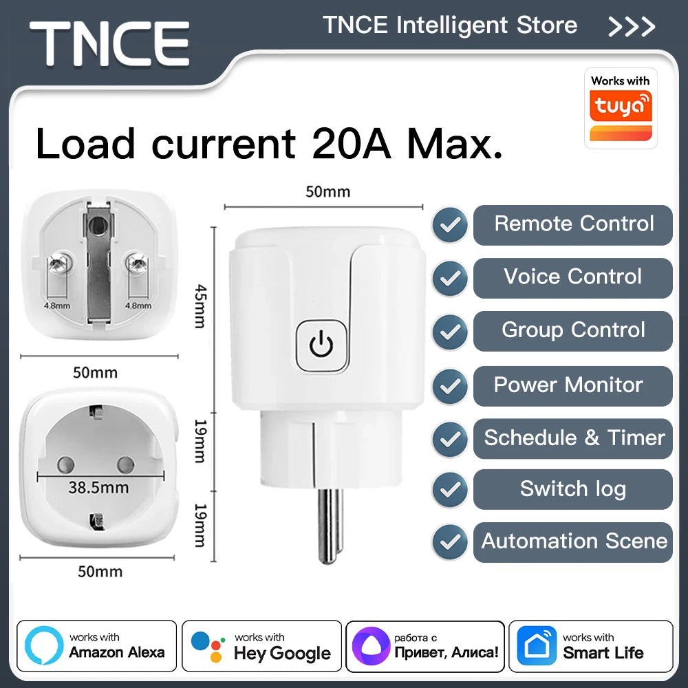 Plug wifi Smart Socket 16/20A Power (Voice Control Works With Alexa Google Home)