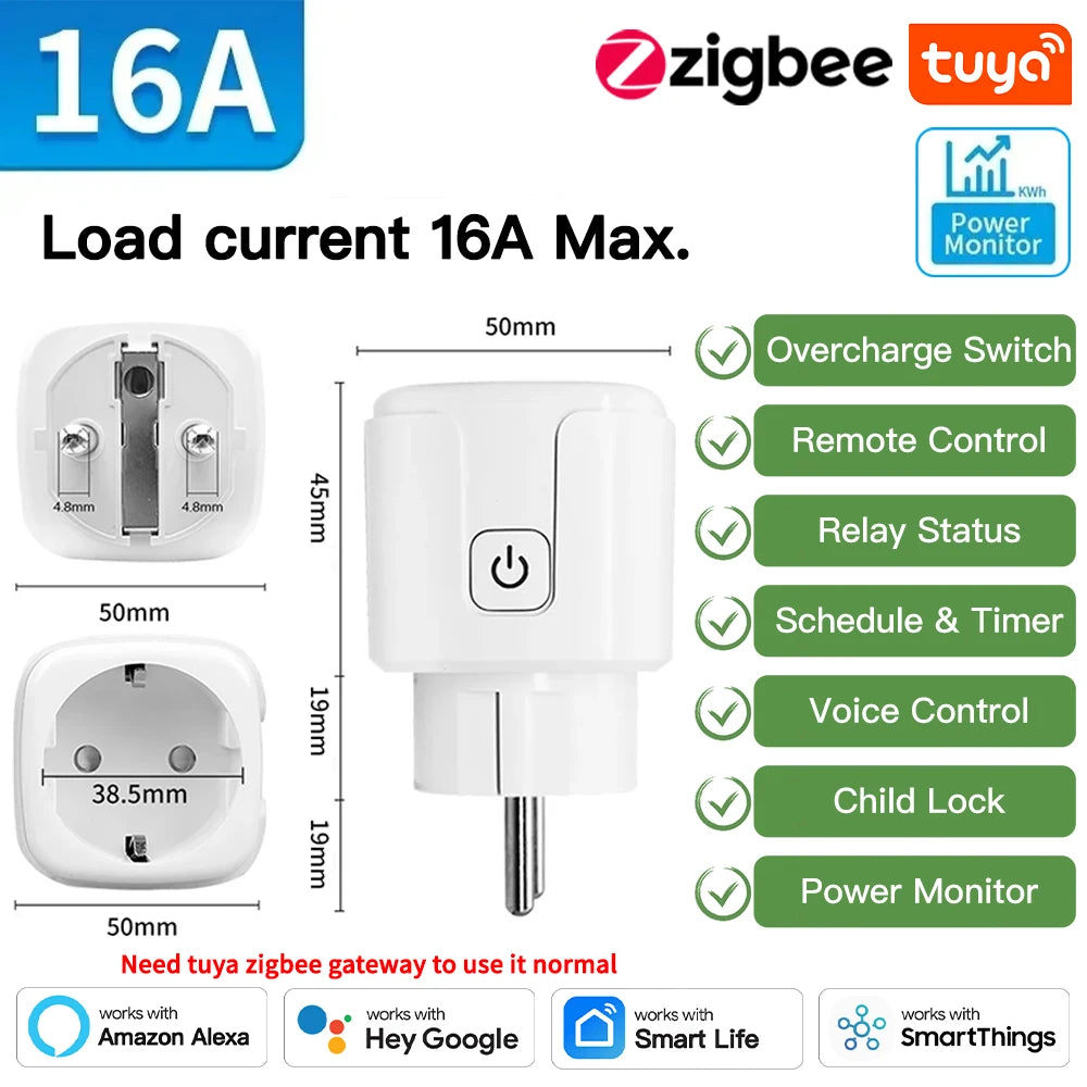 Plug wifi Smart Socket 16/20A Power (Voice Control Works With Alexa Google Home)